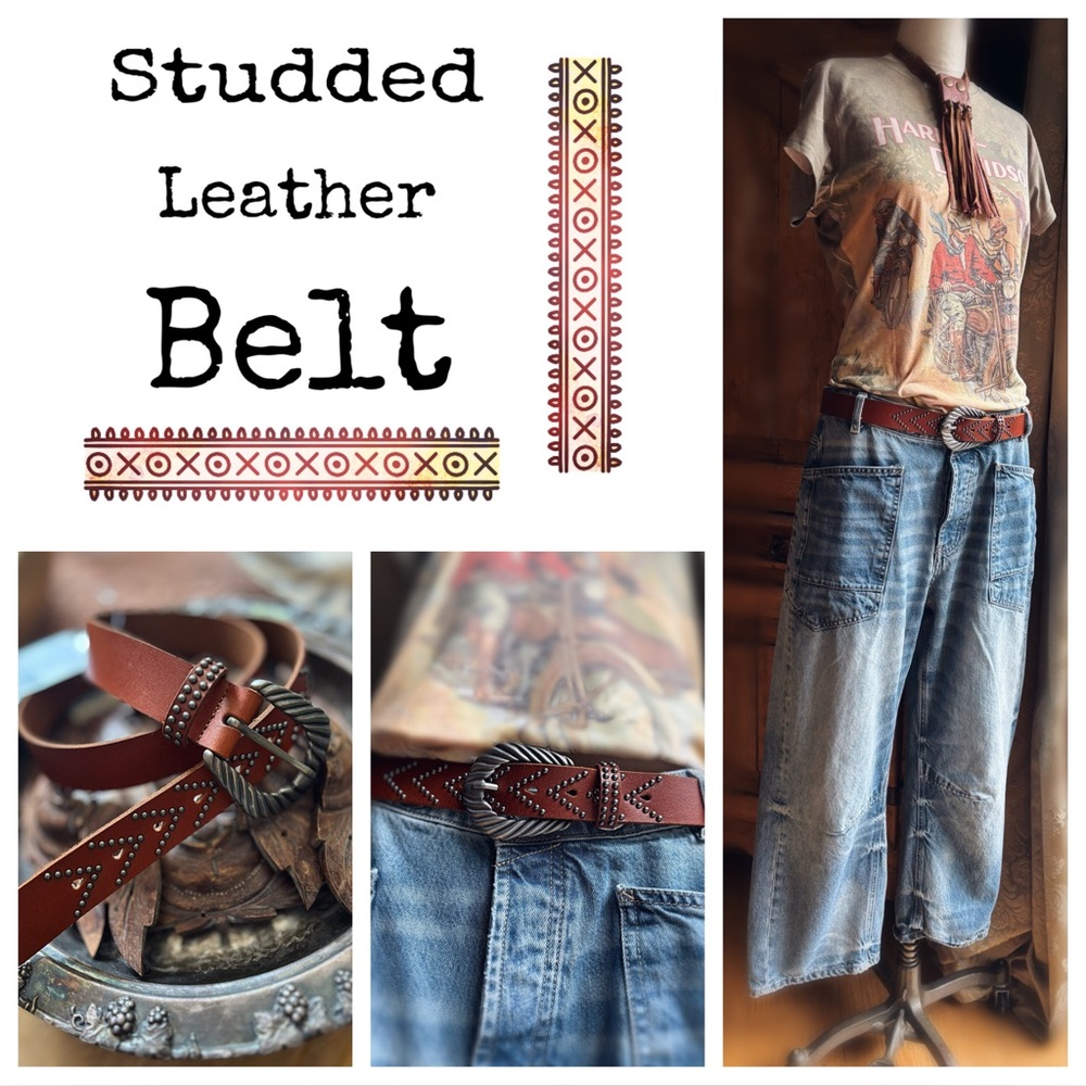 Studded Western Belt Statement Buckle Boho NWT - Picture 2 of 9